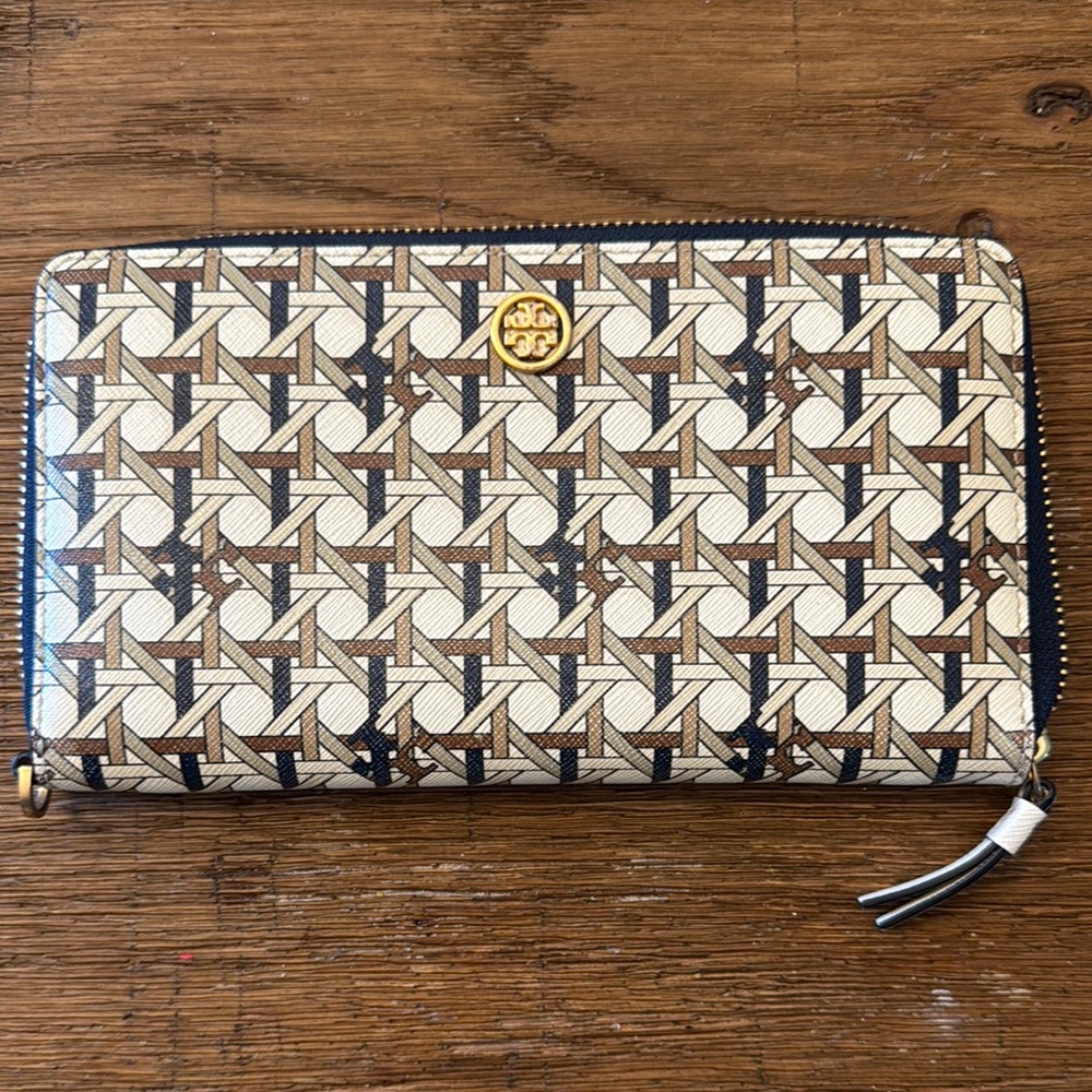 Tory Burch Brown and Cream Patterned Wallet